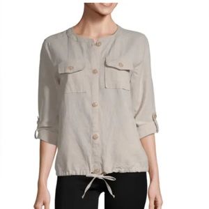 Drawstring Hem Linen Blend Anorak Beige